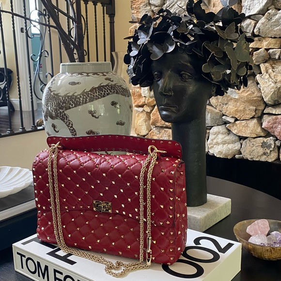 Chain Rockstud Spike Red Cross body bag - Picture 11 of 14